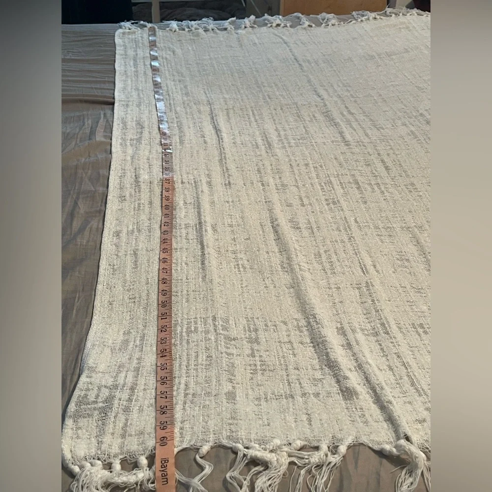 Ivory Chenille Throw Blanket With Fringe Edges Rayon Lightweight & Soft 63